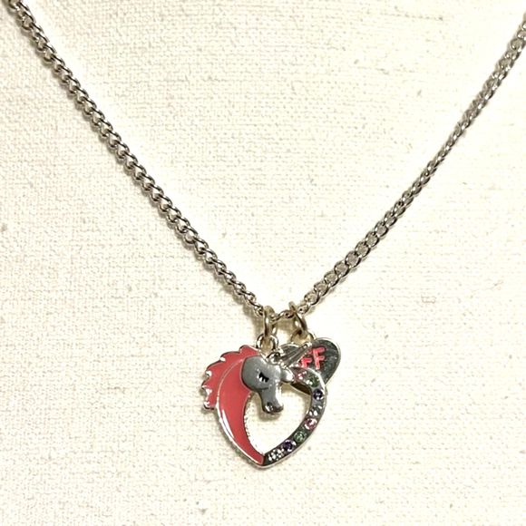 Silver Tone Chain Heart Unicorn BFF Pendants Lobster Claw Clasp 21 Inch Necklace - Picture 2 of 6